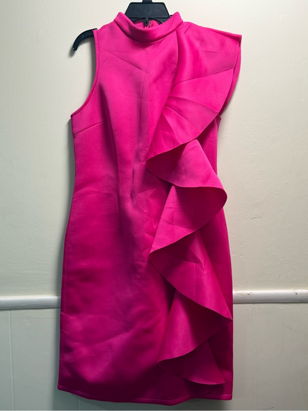 Sleeveless Hot Pink Ruffle Sheath Mini Dress